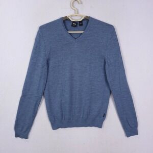 Hugo Boss Sweater Men Large Blue Wool V- Neck Long Sleeve Slim Fit  M